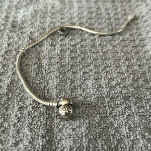Pandora Silver Snake Chain Bracelet with Silver Logo Charm